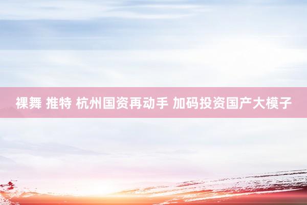 裸舞 推特 杭州国资再动手 加码投资国产大模子