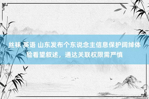 丝袜 英语 山东发布个东说念主信息保护阔绰体验看望叙述，通达关联权限需严慎