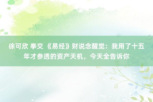 徐可欣 拳交 《易经》财说念醒觉:我用了十五年才参透的资产天机,今天全告诉你